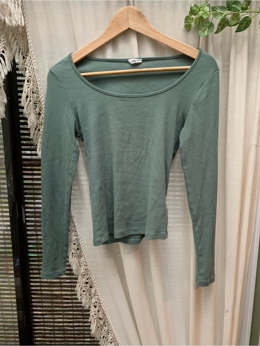 Women's Sage Green Long-Sleeve Scoop Neck Top